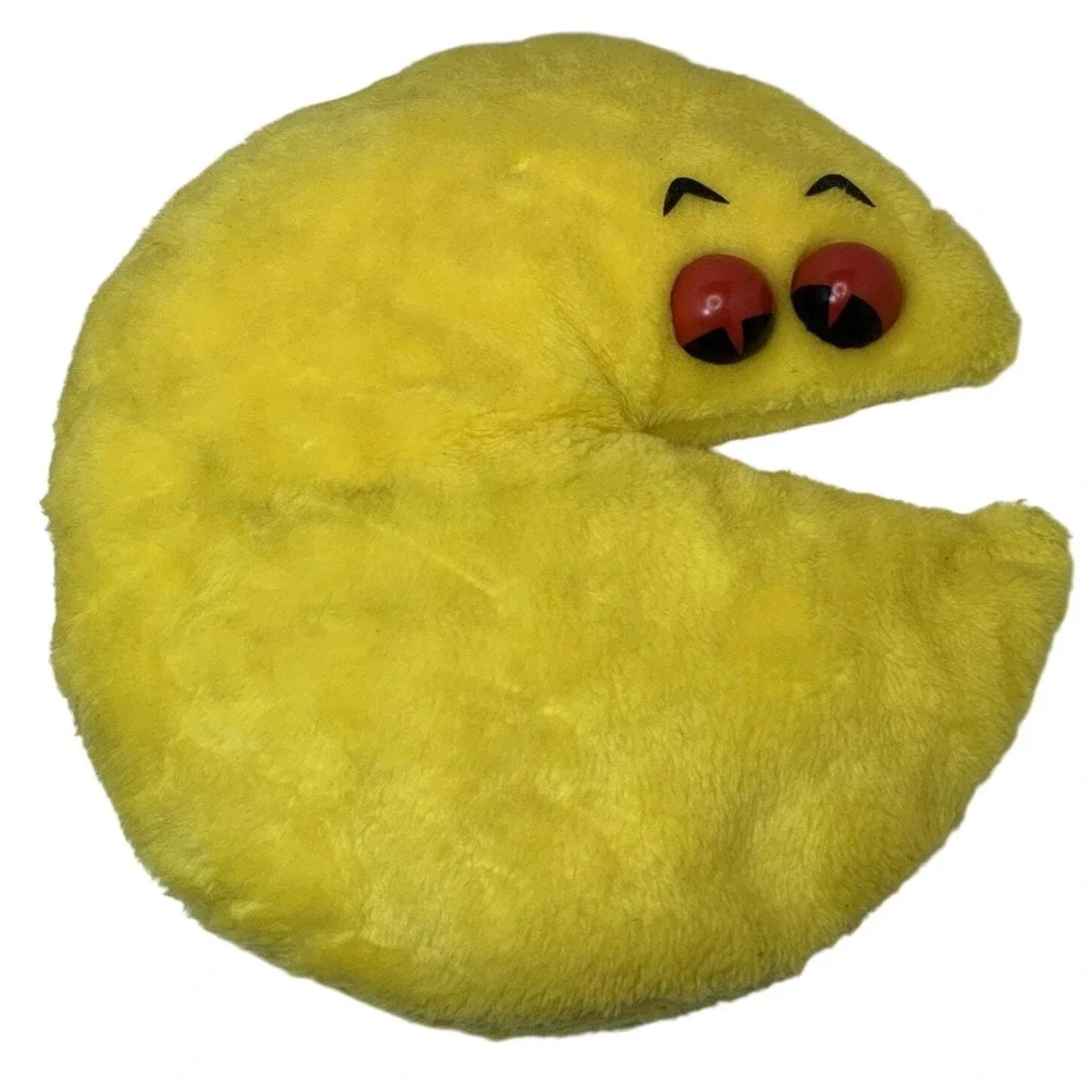 Vintage Pac Man‎ Style Plush Pillow Faux Fur Yellow 18in